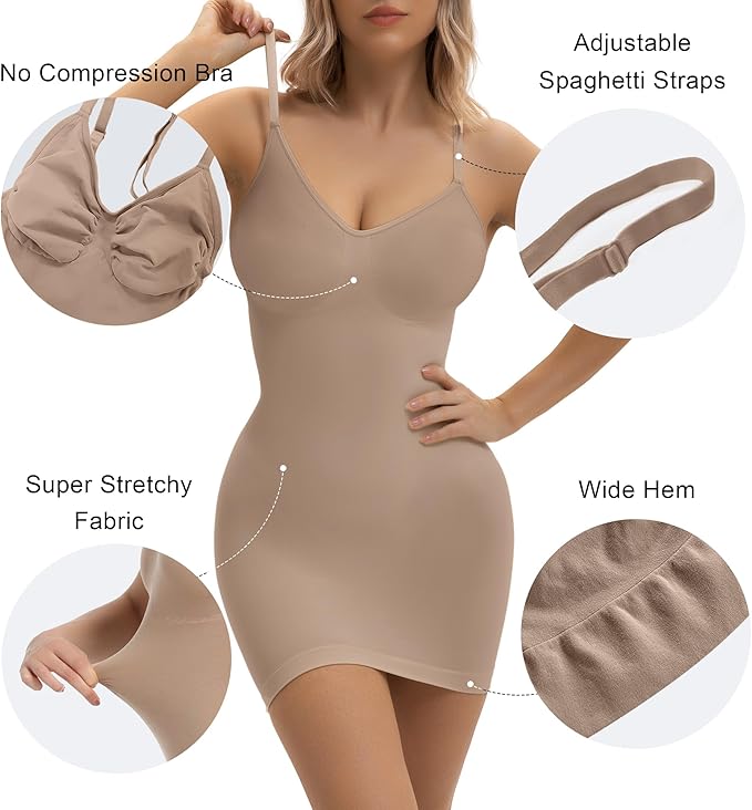 SHAPERX Strapless Shapewear Dress for Women Tummy Control Seamless Full Body Shaper Slip with Removable Straps-StrideForce Fitness
