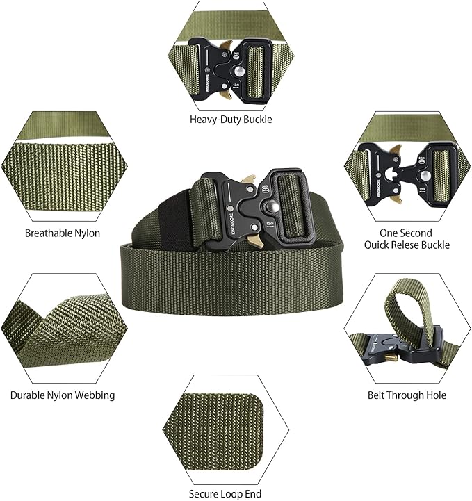 KingMoore Men's Tactical Belt Heavy Duty Webbing Belt Adjustable Military Style Nylon Belts with Metal Buckle-StrideForce Fitness
