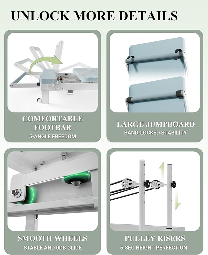 PAETA Pilates Reformer, Foldable Reformer Pilates Machine with Music Wire Springs, Pilates Equipment for Home Workouts with Jump Board, Up to 400 LBS-StrideForce Fitness