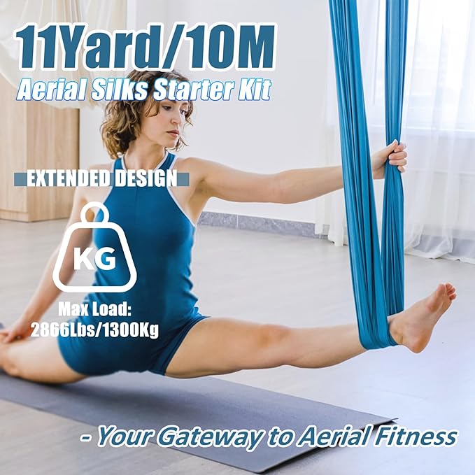 Aerial Silks Kit & Aerial Yoga Hammock - 11Yd Premium Fabric Hardware - Easy Setup for Flying Yoga, Aerial Swing & Fitness - Supports Up to 14ft Rigging-StrideForce Fitness
