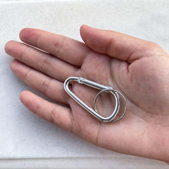 30PCS Aluminum Carabiner Clips, 2" D Shape Spring Snap Hooks Carabiner with 30PCS Keyring Keychain Hook-StrideForce Fitness