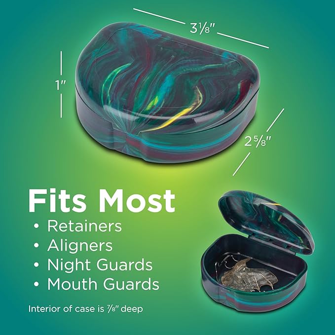 Practicon Marble Retainer Cases, Orthodontic Aligner Case, Mouth Guard Holder (3 Pack) (Dark Green)