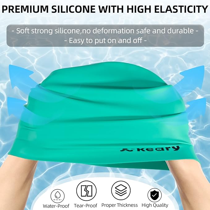 Keary Extra Large Swim Cap for Braids and Dreadlocks Extensions Weaves Long Hair, Waterproof Silicone Cover Ear Bath Pool Shower Swimming Cap for Adult Youth to Keep Hair Dry, Easy to Put On and Off-StrideForce Fitness