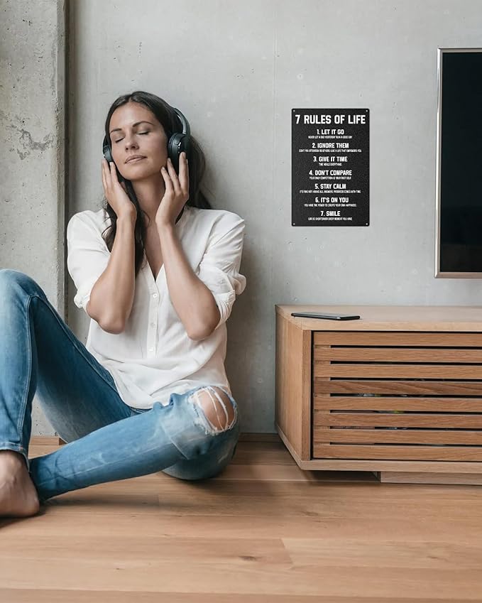 ALKB Inspirational Metal Sign for Teen Bedroom Decor - Motivational Wall Decor for Bedroom Office Girls, Boys, Teenager - 7 Rules of Life 8x12 Inch-StrideForce Fitness