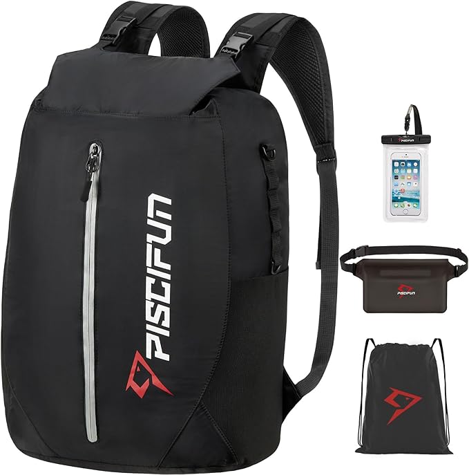 Piscifun Dry Bag Waterproof, Lightweight Dry Backpack Roll-Top Sealed with Waist Pouch and Phone Case Keeps Gear Dry Inside for Kayaking, Boating 10L 20L 30L-StrideForce Fitness