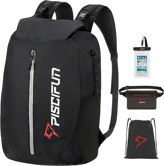 Piscifun Dry Bag Waterproof, Lightweight Dry Backpack Roll-Top Sealed with Waist Pouch and Phone Case Keeps Gear Dry Inside for Kayaking, Boating 10L 20L 30L-StrideForce Fitness