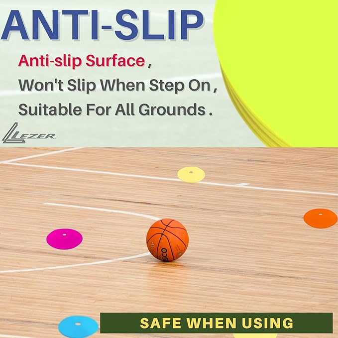 LEZER 6 Inch 8 Inch Flat Cones, Spot Markers, Soccer Cones, Field Court Markers, Sit Spots, Flat Discs, Soccer Training Equipment, Agility Practice, Football, Made in Taiwan-StrideForce Fitness