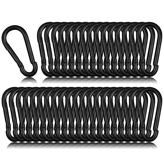 50 Pack 1.97" Heavy Duty Carabiner Clips, M5 Black Galvanized Steel Spring Snap Hooks, Rust-Resistant Keychain Clips for Hammock, Camping, Hiking, Fishing, Swing Set-StrideForce Fitness