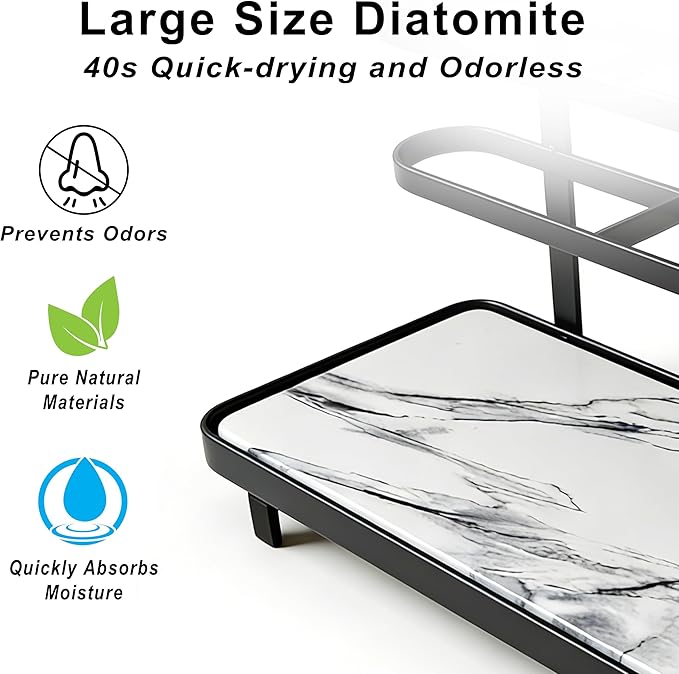 Electric Toothbrush Holders for Bathrooms, Bathroom Counter Organizer with Quick Dry Diatomaceous Earth Mat, 5 Slots Toothbrush and Toothpaste Holder Black, for Bathroom Sink Organizer Countertop