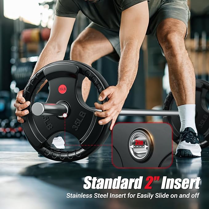 GIKPAL 2-inch Rubber Olympic Grip Weight Plates for Strength Training, Weightlifting in Home & Gym, Barbell Weights Plates Set (2.5/5/10/25/35/45 LB)-StrideForce Fitness