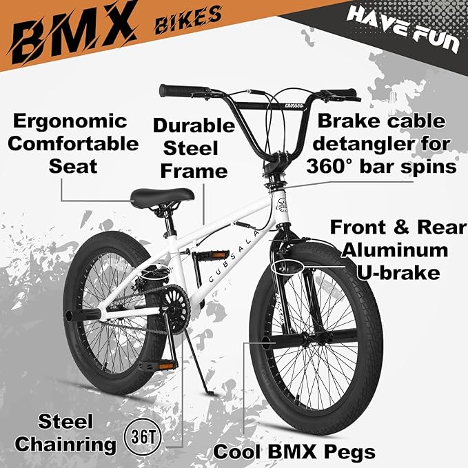 Freestyle BMX Bike, 18 20 Inch Kids Bicycle for 5-13 Years Old Kids and Beginner Level Rider, Multiple Colors-StrideForce Fitness