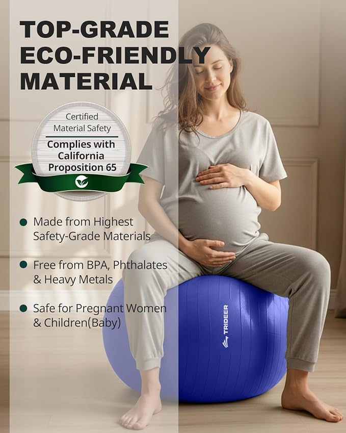 Trideer Extra Thick Yoga Ball Exercise Ball, 5 Sizes Gym Ball, Heavy Duty Ball Chair for Balance, Stability, Pregnancy, Quick Pump Included-StrideForce Fitness
