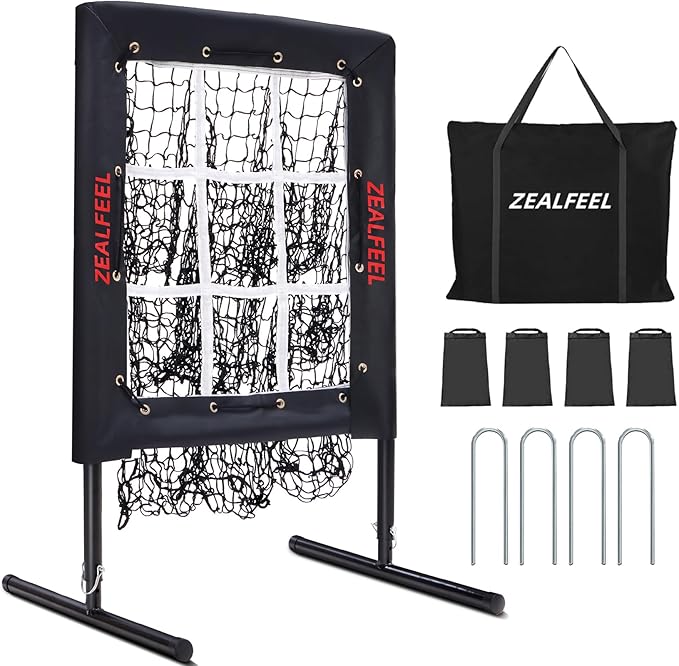 Baseball Pitching Net, 9 Hole Pitching Net with Strike Zone, 5 Height Adjustable Throwing Trainer, Heavy Duty Baseball Softball Net with Carry Bag for Solo Practice-StrideForce Fitness