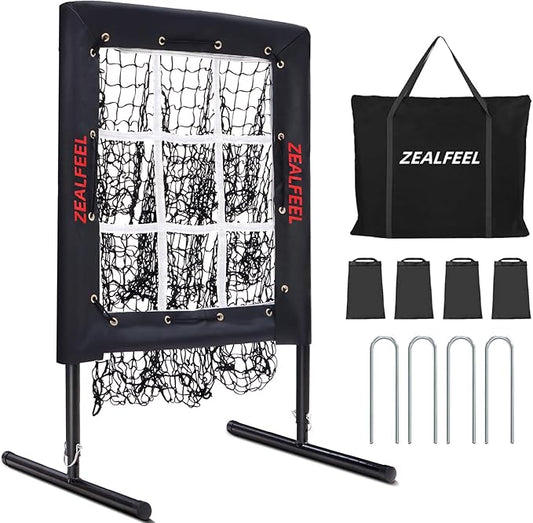 Baseball Pitching Net, 9 Hole Pitching Net with Strike Zone, 5 Height Adjustable Throwing Trainer, Heavy Duty Baseball Softball Net with Carry Bag for Solo Practice-StrideForce Fitness