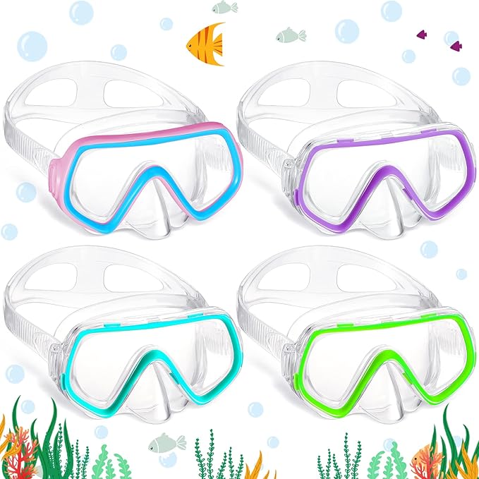 Hoolerry 4 Pcs Kids Nose Goggles Swim Goggles with Nose Cover for 3-8 Tempered Glass Snorkel Dive Mask Anti Fog with Elastic Strap No Leak Swimming Mask for Summer Diving Snorkeling-StrideForce Fitness