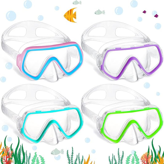 Hoolerry 4 Pcs Kids Nose Goggles Swim Goggles with Nose Cover for 3-8 Tempered Glass Snorkel Dive Mask Anti Fog with Elastic Strap No Leak Swimming Mask for Summer Diving Snorkeling-StrideForce Fitness
