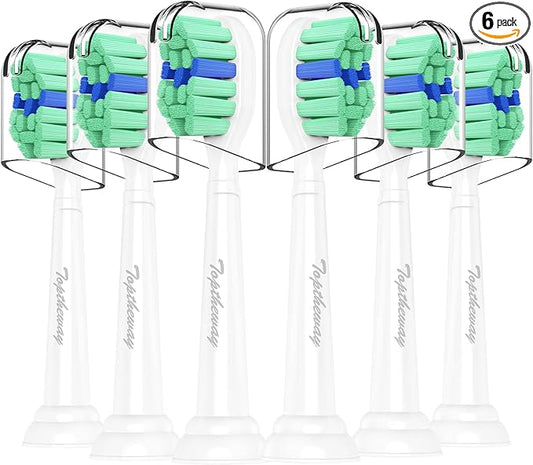 Toptheway Toothbrush Replacement Heads Compatible with Philips Sonicare ProtectiveClean DiamondClean C2 C1 G2 W 4100 5100 5300 Plaque Control, 6 Pack