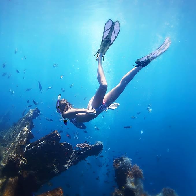 ZEEPORTE Mask Fin Snorkel Set, Travel Size Snorkeling Gear for Adults with Panoramic View Anti-Fog Mask, Trek Fins, Dry Top Snorkel and Gear Bag for Swimming Training, Snorkeling Kit Diving Packages-StrideForce Fitness