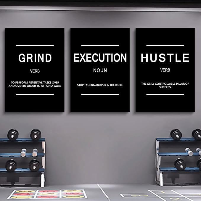Framed Canvas Wall Art Success Quote, Office Wall Art, Black Large Poster, Positive Motivational Set of 3 Prints, Execute Failure Definition, Inspirational Print (B-3pcs,24x36inchx3pcs)-StrideForce Fitness