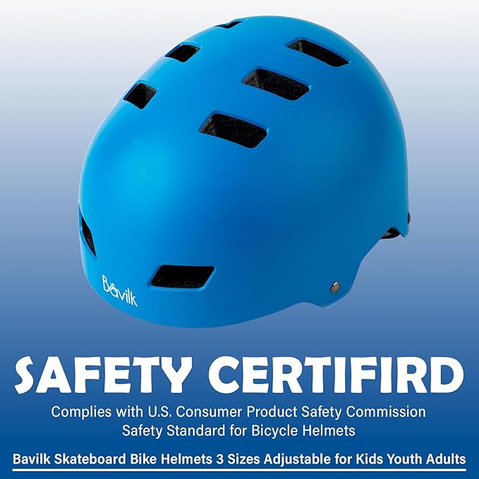 Bike Helmet 3 Sizes for Teenager Kids Youth Adults,Bavilk Skateboard Helmet Adjustable Multi-Sport Bicycle Cycling Scooter Roller Skate Inline Skating Rollerblading for Girls Boys Women Men Teen-StrideForce Fitness
