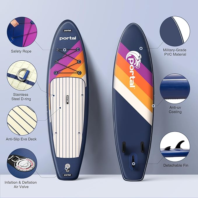 PORTAL SUP Inflatable Paddle Board for Adults 10'6'' Stand Up Paddleboard,Non-Slip Deck Blow up Paddle Boards with Adjustable Paddle, Carry Bag, and Repair Kit-StrideForce Fitness