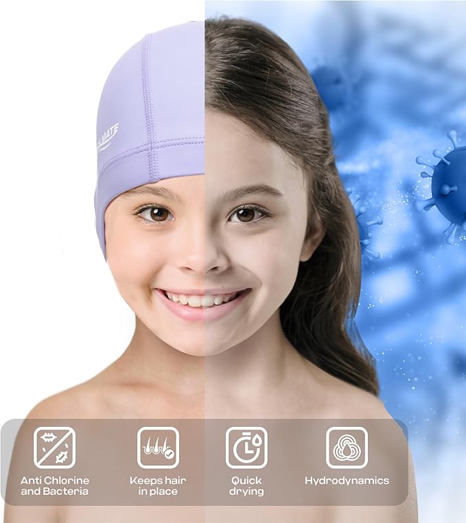 COOLMATE Fabric Swim Cap for Adult Women Men Kid 3 4 6 8 14 16, Silicone Water Resistant Layer, Cloth Swim Cap Gifts for Swimmers, Lightweight for Pool, Lap Swimming (1 pc)-StrideForce Fitness