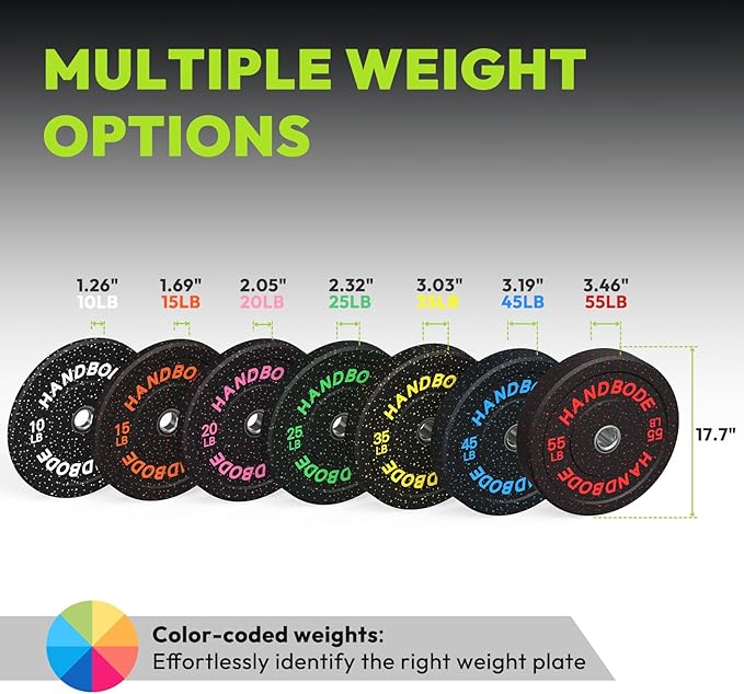 Colored Bumper Weight Plates Olympic Weight Plate Set 2-Inch, 10/15/20/25/35/45/55 lb Barbell Weight Plates Set for Home Gym, Rubber Strength Training Weights Plates for Weight Lifting-StrideForce Fitness