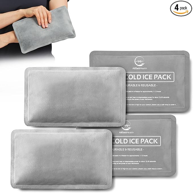 Reusable Ice Packs for Injuries - (10" x 6") Soft Ice Pack with 1 Sided Velvet Soft Fleece Fabric, Flexible Hot and Cold Gel Ice Pack Set, Grey, Pack of 4-StrideForce Fitness