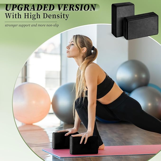 Yilloog 20 Pcs Foam EVA Yoga Blocks - High Density Non Slip Supportive Foam Blocks - Lightweight Black Yoga Bricks - Props for Women, Men, Beginners, Pilates, Meditation-StrideForce Fitness