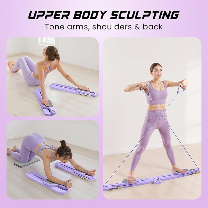 Pilates Equipment, Pilates Board - Multifunctional Pilates Reformer, Reformer Pilates Machine with Reps,Kcal & Timer Display, Home Pilates Kit with Resistance Bands - Workout Sets for Women-StrideForce Fitness