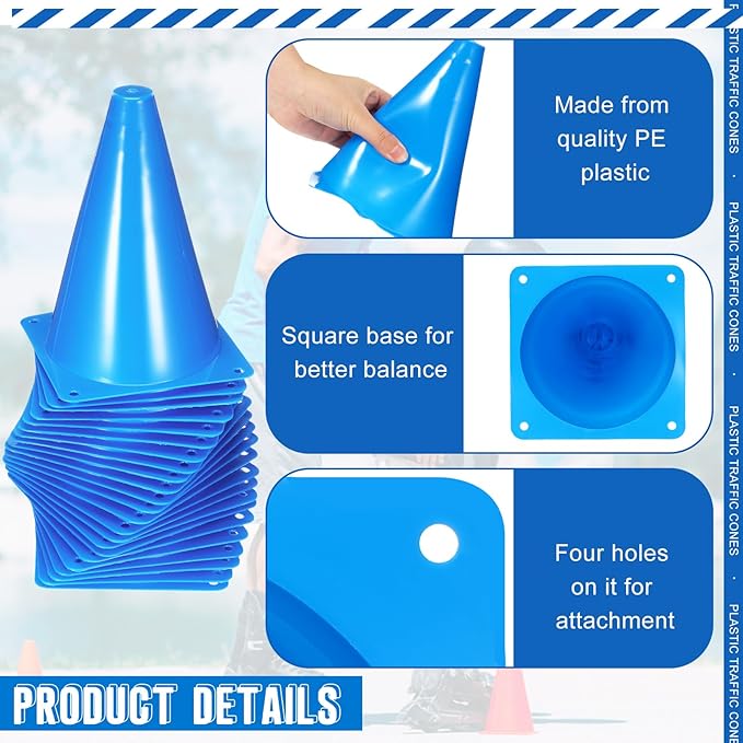 Syhood 30 Pack 7 Inch Plastic Traffic Cones Sports Training Agility Marker Mini Cones for Soccer, Skating, Football, Basketball, Indoor and Outdoor Games Sports Practice Equipment-StrideForce Fitness