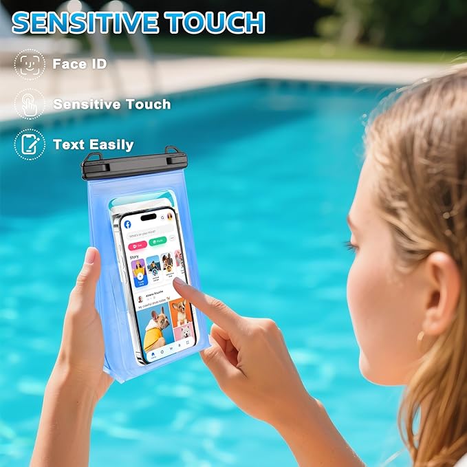 Large Waterproof Phone Pouch, [Expandable Space] Floating Waterproof Bag, IPX8 Dry Bag with Adjustable Lanyard for iPhone Samsung Google Up to 7.0" Blue-StrideForce Fitness