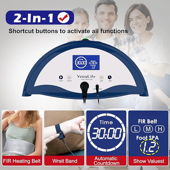 Ionic Foot Bath Detox Machine, Ion Detox Foot Bath Cleanse, LED Display Spa with Heated Belt, Wrist Strap, Arrays, Liners (Portable Handbag)-StrideForce Fitness