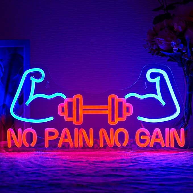 No Pain No Gain Neon Sign for Gym Decor Gym Neon Light Muscle Led Neon Sign Dumbbell LED Neon Light Weightlifting Neon Lights Fitness Club Neon Signs for Gym Fitness Club Store Decoration-StrideForce Fitness