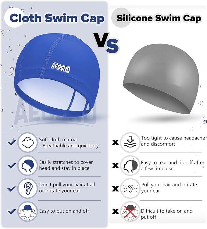 Aegend Fabric Swim Cap, Silicone Waterproof Layer - Breathable Cloth Swimming Cap, Keep Hair Dry with Hight Elasticity for Youth(8-16) Adult, 2 Sizes to Choose-StrideForce Fitness