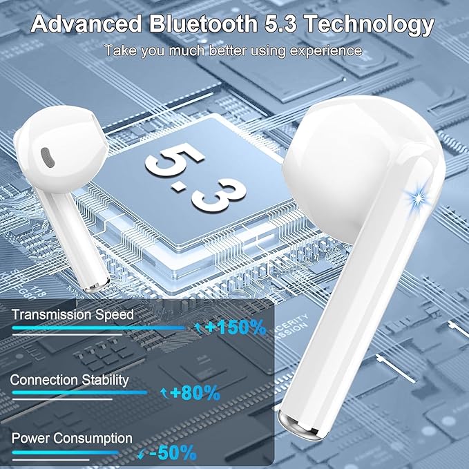 Wireless Earbuds, 2025 Bluetooth 5.3 Headphones HiFi Stereo Ear buds with ENC Noise Cancelling Mics, 40H Bluetooth Earbuds with Dual LED Display, IP7 Waterproof in Ear Earphones for Android iOS, White-StrideForce Fitness