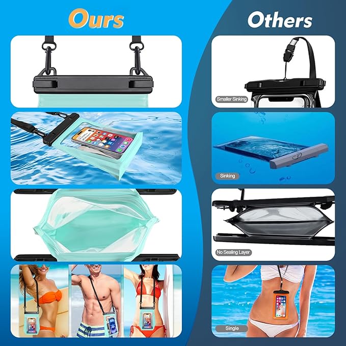 Large Waterproof Phone Pouch [with Sealing Strip], Cell Phone Dry Bag for iPhone Galaxy All Phones, Floating Water Proof Bag for Beach Water Park Green-StrideForce Fitness