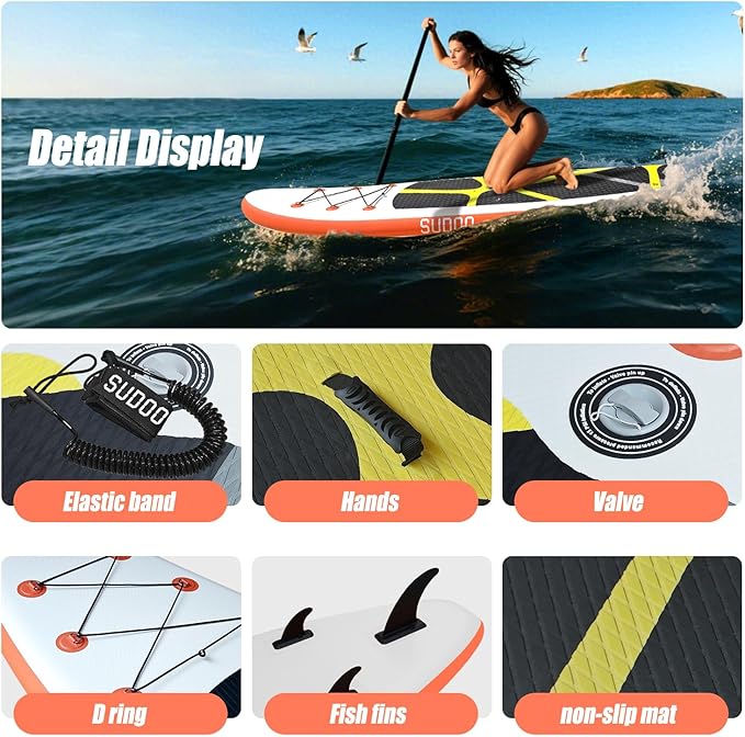 Inflatable Stand Up Paddle Board 10‘x30‘‘- Ultra-Light SUP with Backpack, Pump, Paddle, Coil Leash, 3 Fins, Repair Kit, Stable Design, Non-Slip EVA Deck for Adults & Youth-StrideForce Fitness