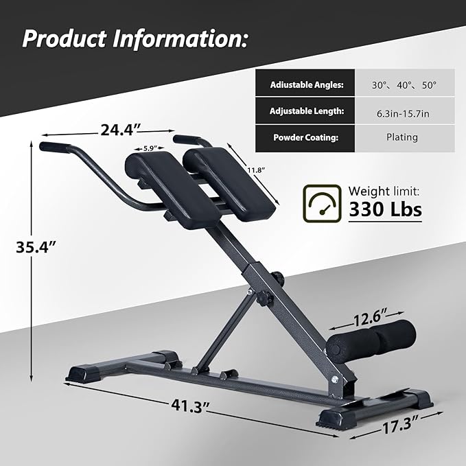SogesPower Roman Chair Back Extension Machine, Hyperextension Bench for Hamstring,Adjustable and Foldable Exercise Equipment for Home Gym-StrideForce Fitness
