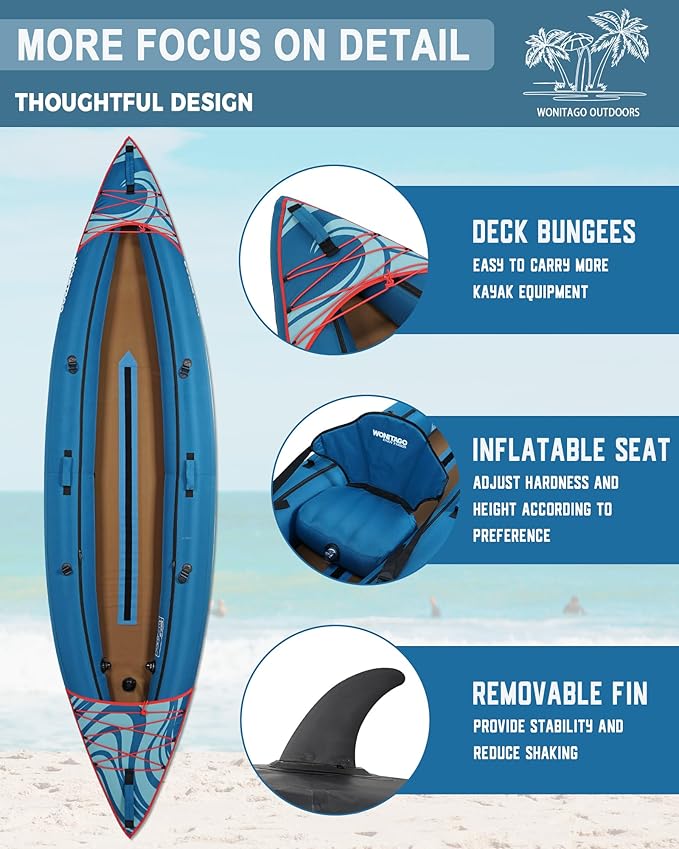 Inflatable Kayak, Portable Ripstop Oxford Cloth Recreational Touring Kayak with Fiberglass Kayak Paddle, Hand Pump and Carrying Bag, 1/2 Person-StrideForce Fitness