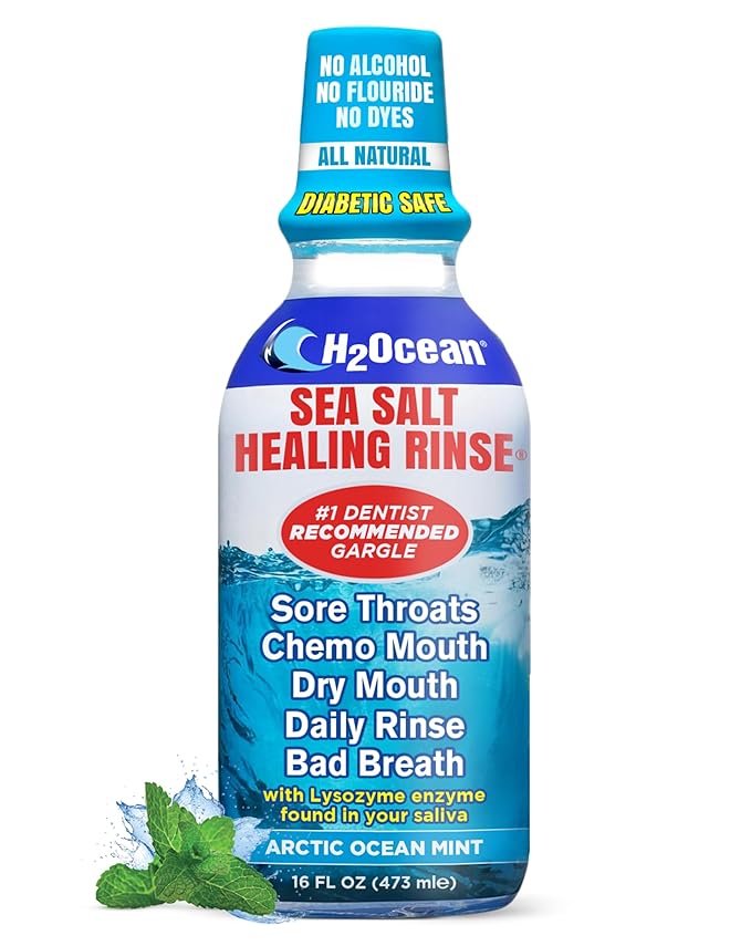 H2Ocean Healing Rinse Natural Sea Salt Oral Care - Mouth Rinse for Oral Care - Great for Piercings, Sore Throats & Gum Health - Alcohol- & Fluoride-Free Mouthwash - Arctic Ocean Mint, 16 oz