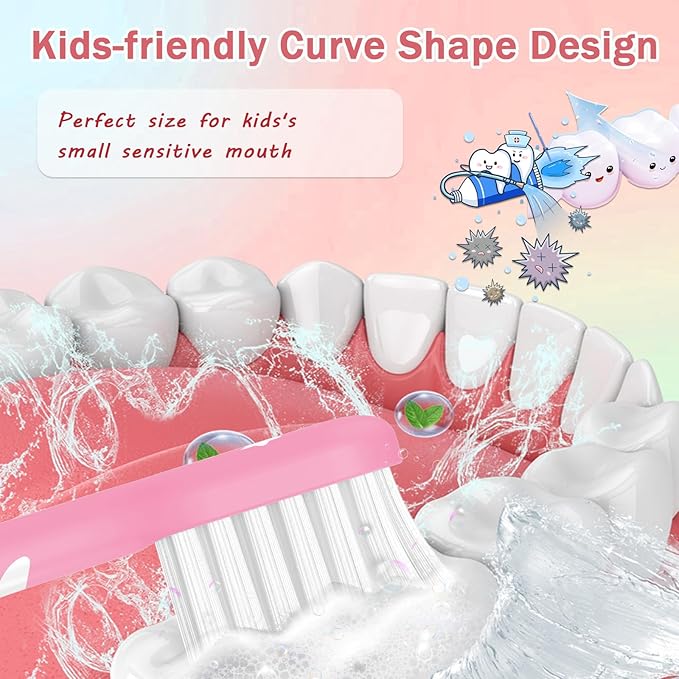 Kids Toothbrush Heads Compatible with Electric Philips Sonicare Handle 6032/94 6321 6340 6042 6320 6330, Replacement Heads Compact for Child 3-7 Years Old, Mini Brush Heads with Caps,8 Pack Green&Pink