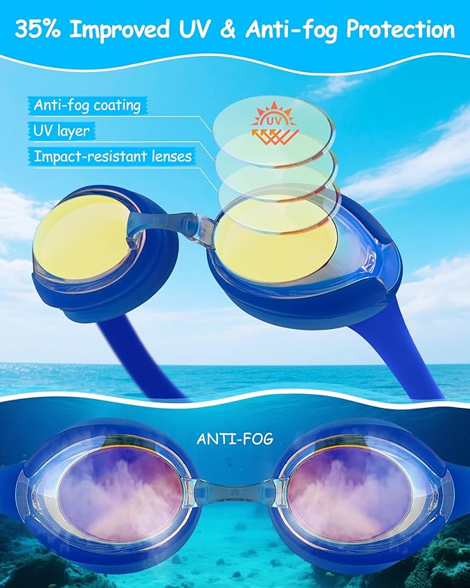 Kids Swim Goggles, Anti-fog and UV Protection with Swim Cap for Age 3-15 Youth Boys Girls Toddler-StrideForce Fitness