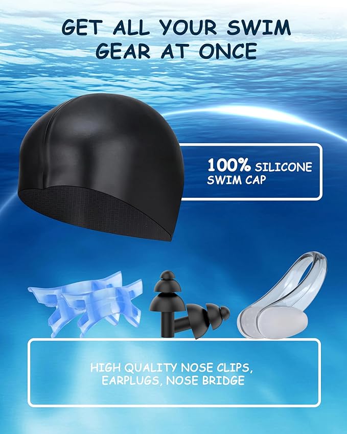 Kids Swim Goggles, Swimming Goggles for Kids Toddlers 3-14 with Swim Cap, Nose Clip, Nose Bridge, Ear Plugs-StrideForce Fitness