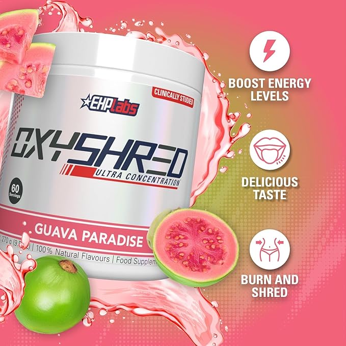 EHP Labs OxyShred Pre Workout Powder & Shredding Supplement - Preworkout Powder with L Glutamine & Acetyl L Carnitine, Energy Boost Drink - Guava Paradise, 60 Servings-StrideForce Fitness