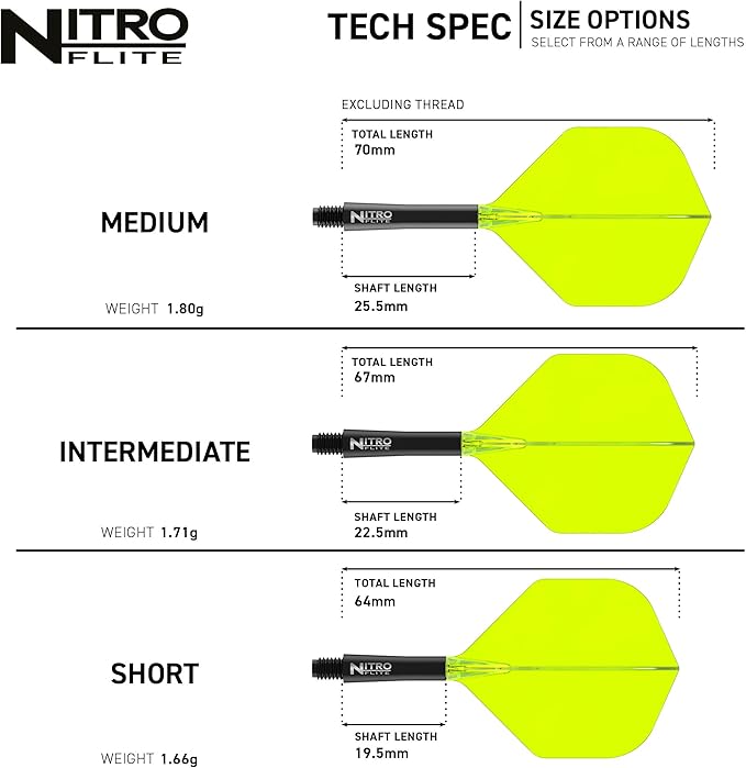 RED DRAGON Darts – Nitro Flite Integrated Flight & Shaft System – No.2 Shape and Design - Available in Short, Intermediate & Medium - Available in Variety of Colours - Professional Darts Accessories-StrideForce Fitness
