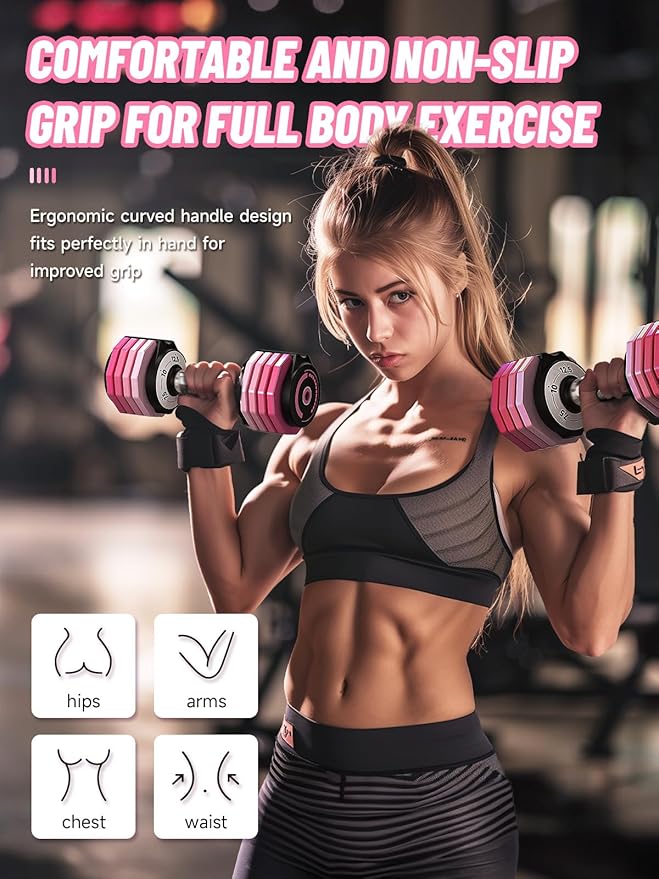 Adjustable Dumbbells Set 12.5LB/22.5LB Pair, 1-Sec Fast Adjustable 5 Weights by Turning Handle, Premium Comfort Non-slip Metal Dumbbells with Tray, Compact Size for Full Body Home Workout-StrideForce Fitness