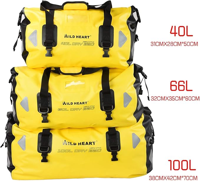 WILD HEART Waterproof Motorcycle Duffel Bag PVC500D Double-bottom With Rope Straps and Inner Pocket 40L 66L 100L for Kayaking, Camping, Boating,Motorcycle-StrideForce Fitness