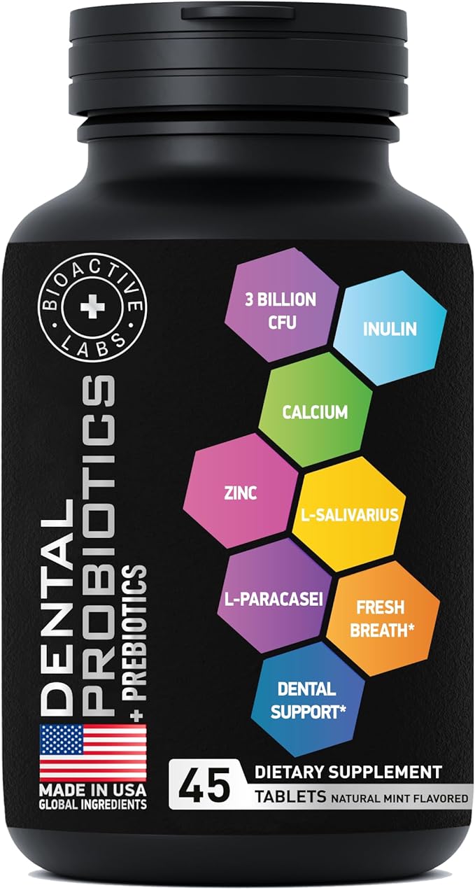 Dental Probiotics for Teeth and Gums - Best Lactobacillus Salivarius Tablets Fight Chronic Bad Breath & Restore Good Bacteria- Oral Probiotic Prebiotic Advanced Treatment for Mouth Health - 45 Tablets