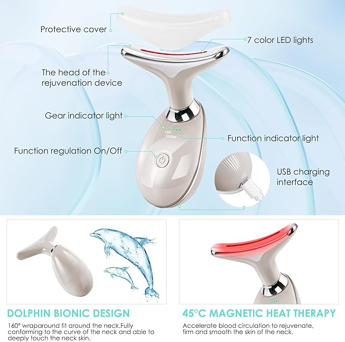 Facial Massager Red-Light-Therapy-for-Face and Neck, Face 𝖲 culpting Wand with 7 Color (Champagne)-StrideForce Fitness